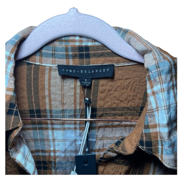 JANE + DELANCEY Oversized Plaid Button Down Top S NWT - Picture 3 of 9